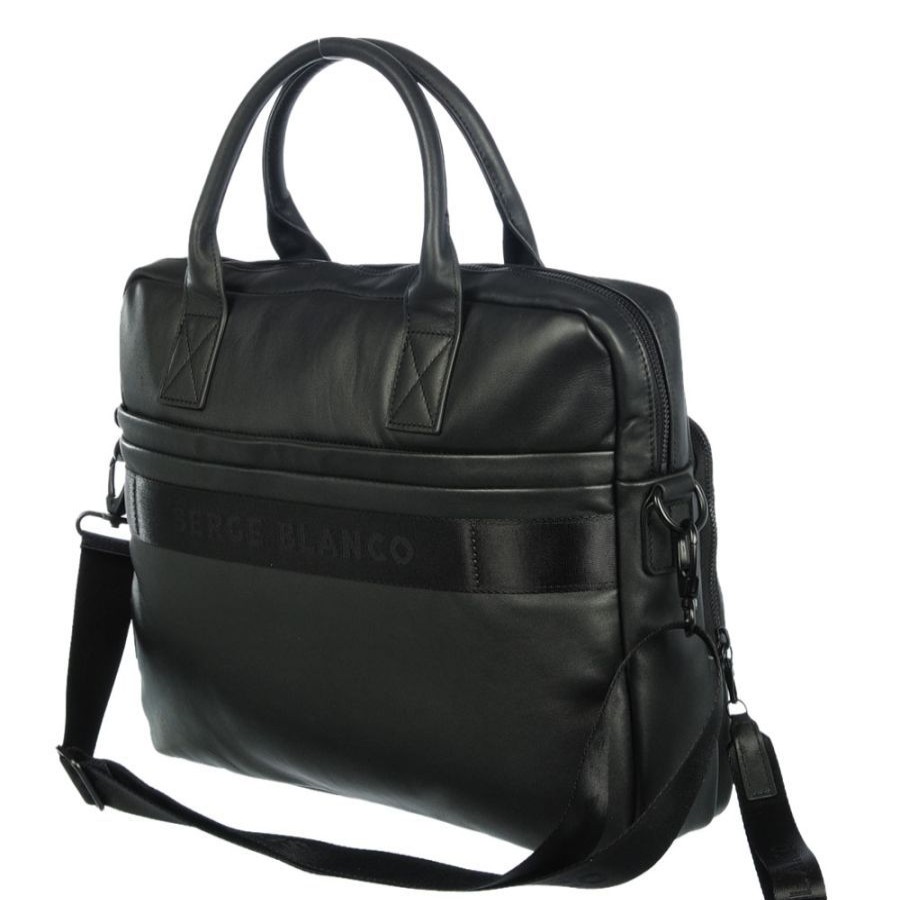 Serge Blanco Sac Ordinateur Serge Blanco Leather 999 - Noir Cartable Business