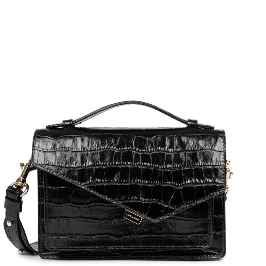 Lancaster Sac Bandouliere Lancaster Zoe Croco Noir Zoe X Lancaster